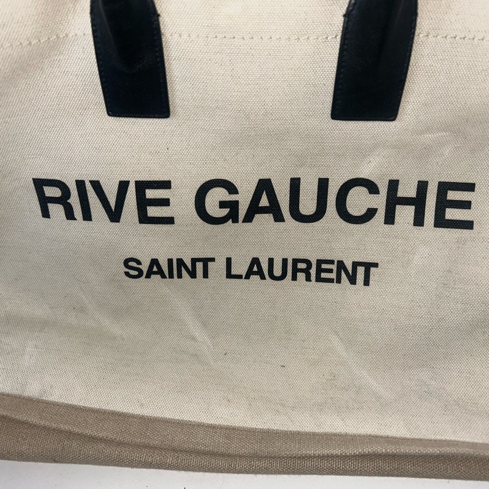 Saint Laurent Rive Gauche Canvas Bag in Cream and Black - Picture 2 of 5